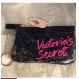 Victoria's Secret Black Lace Keychain Wristlet Bag NWT
